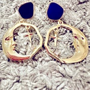 Gold vermeil, white topaz moon& stars earrings. Like new!